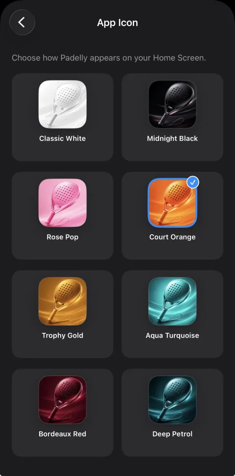 Padelly alternate app icon picker